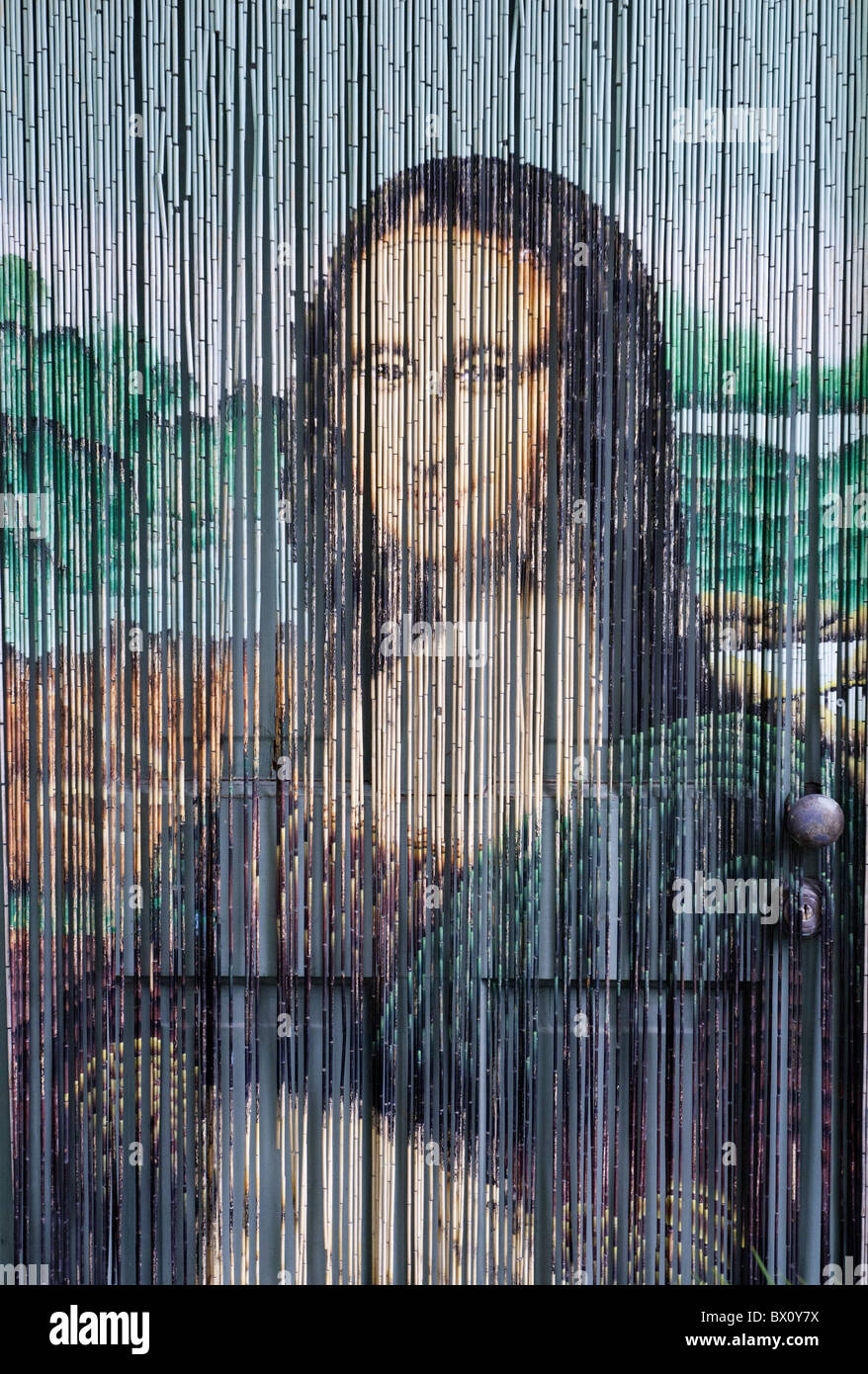 Leonardo la Mona Lisa di Leonardo da Vinci nella forma di una tenda a perline in corrispondenza di La Villita villaggio delle arti, San Antonio, Texas, Stati Uniti d'America Foto Stock