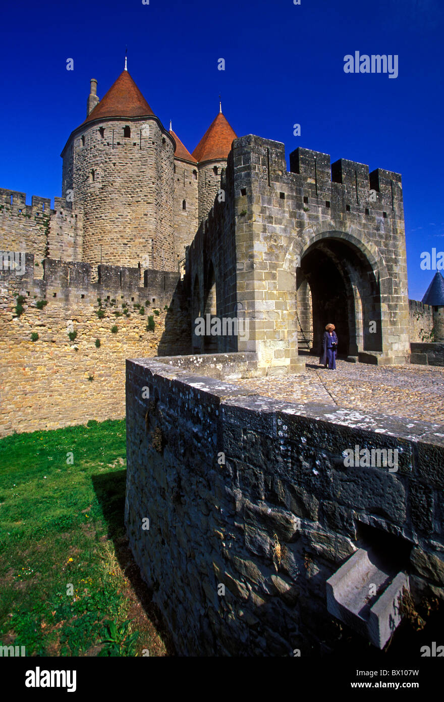Porta Narbonense, Porte Narbonnaise, fortezza militare, Cataro guerre crociate albigese, La Cite, città di Carcassonne, Languedoc-Roussillon, Francia Foto Stock