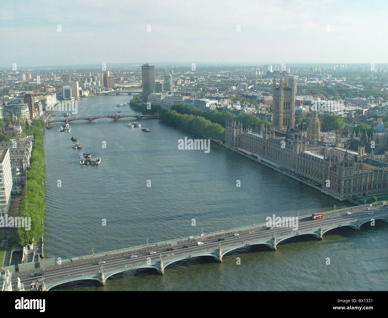 Ponti city Inghilterra Gran Bretagna Europa londra vista dal London Eye Parlamento panoramica sul fiume Tamigi t Foto Stock