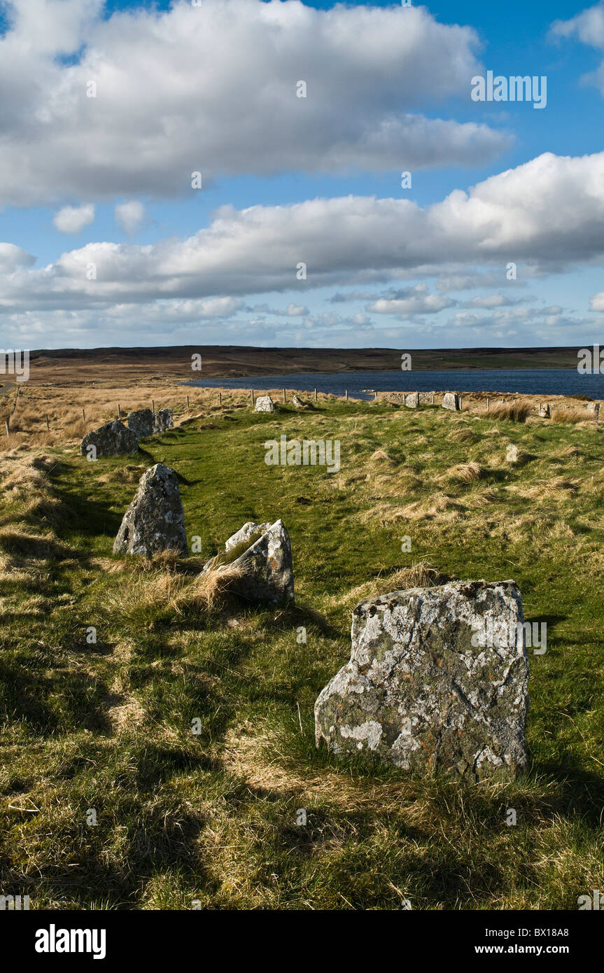 Dh Achavanich STEMSTER CAITHNESS megalitico di cerchio di pietra e Loch Stemster permanente cerchio di pietre Foto Stock