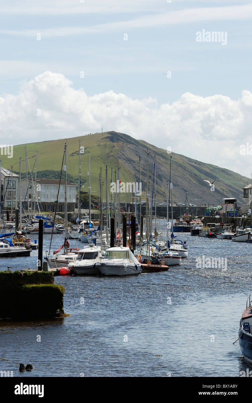 Barche ormeggiate nella Marina a Aberystwyth Harbour, il Galles. Foto Stock