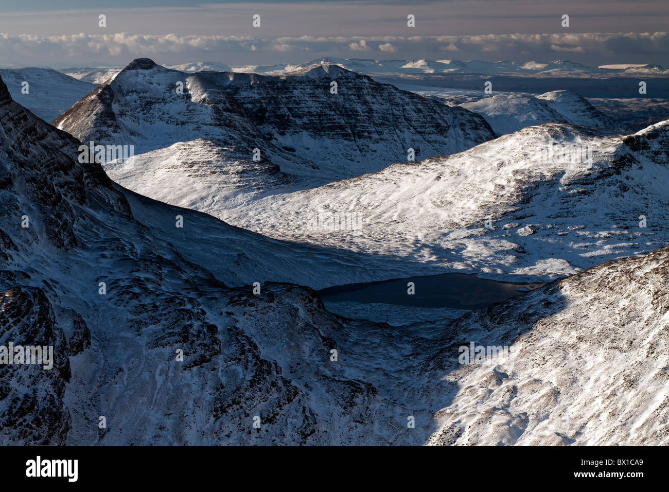 Beinn Damh, Torridon in inverno da Sgorr Ruadh, North West Highlands, Scotland, Regno Unito Foto Stock