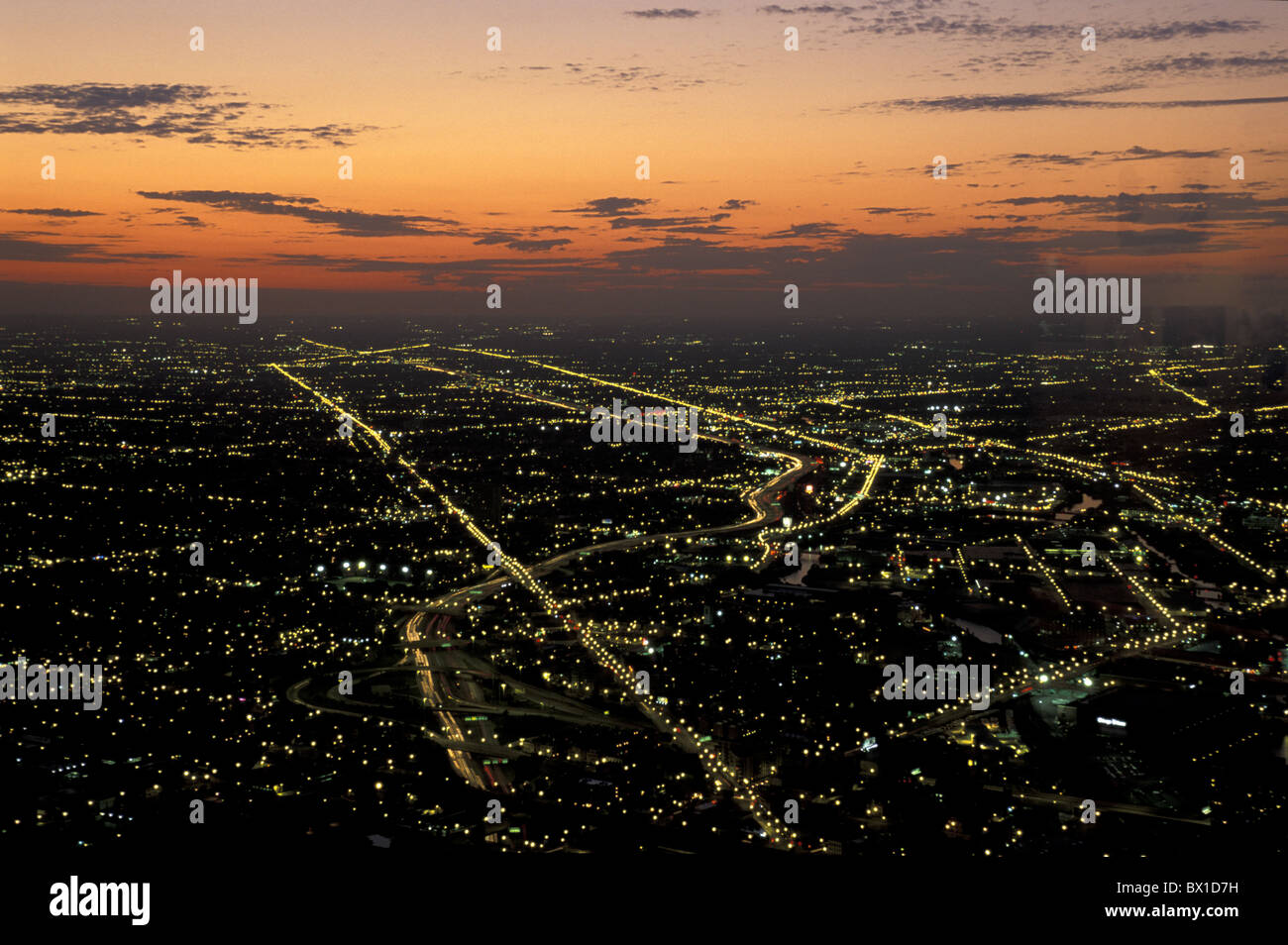 Chicago Chicago Sunset Illinois USA America Stati Uniti vista da Sears Tower notte panoramica della città Nort Foto Stock