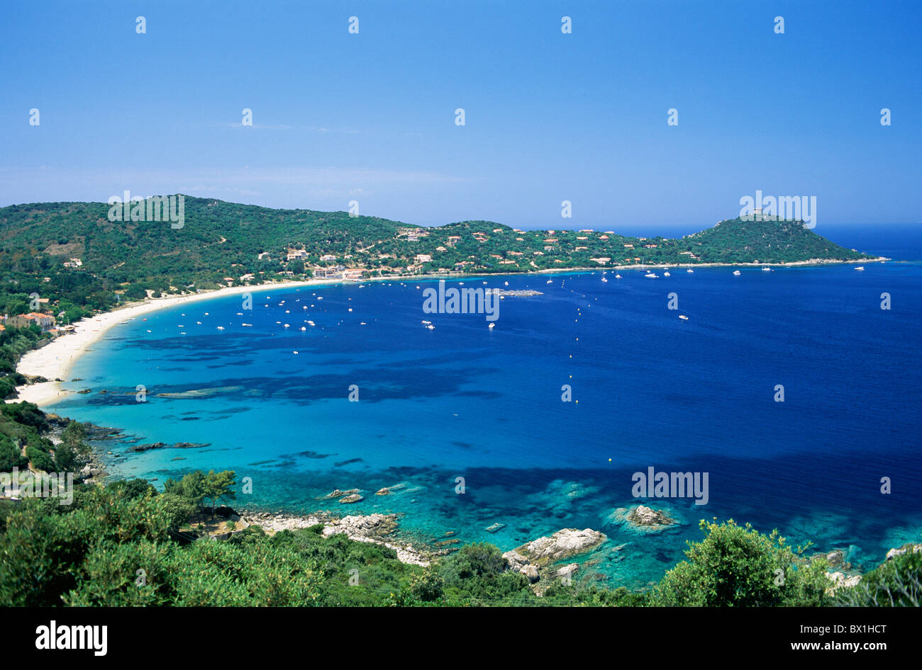 Spiaggia Spiaggia di Campomoro Corsica Francia Europa Vacanze Isola di mare Mediterraneo Plage de Campomoro Resort Sea Foto Stock