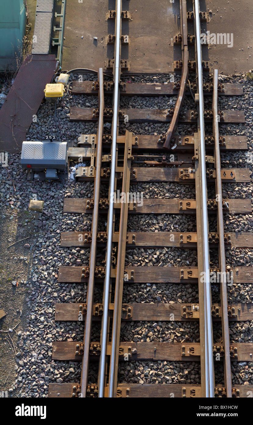 Rusty interruttore ferroviaria in alto Foto Stock