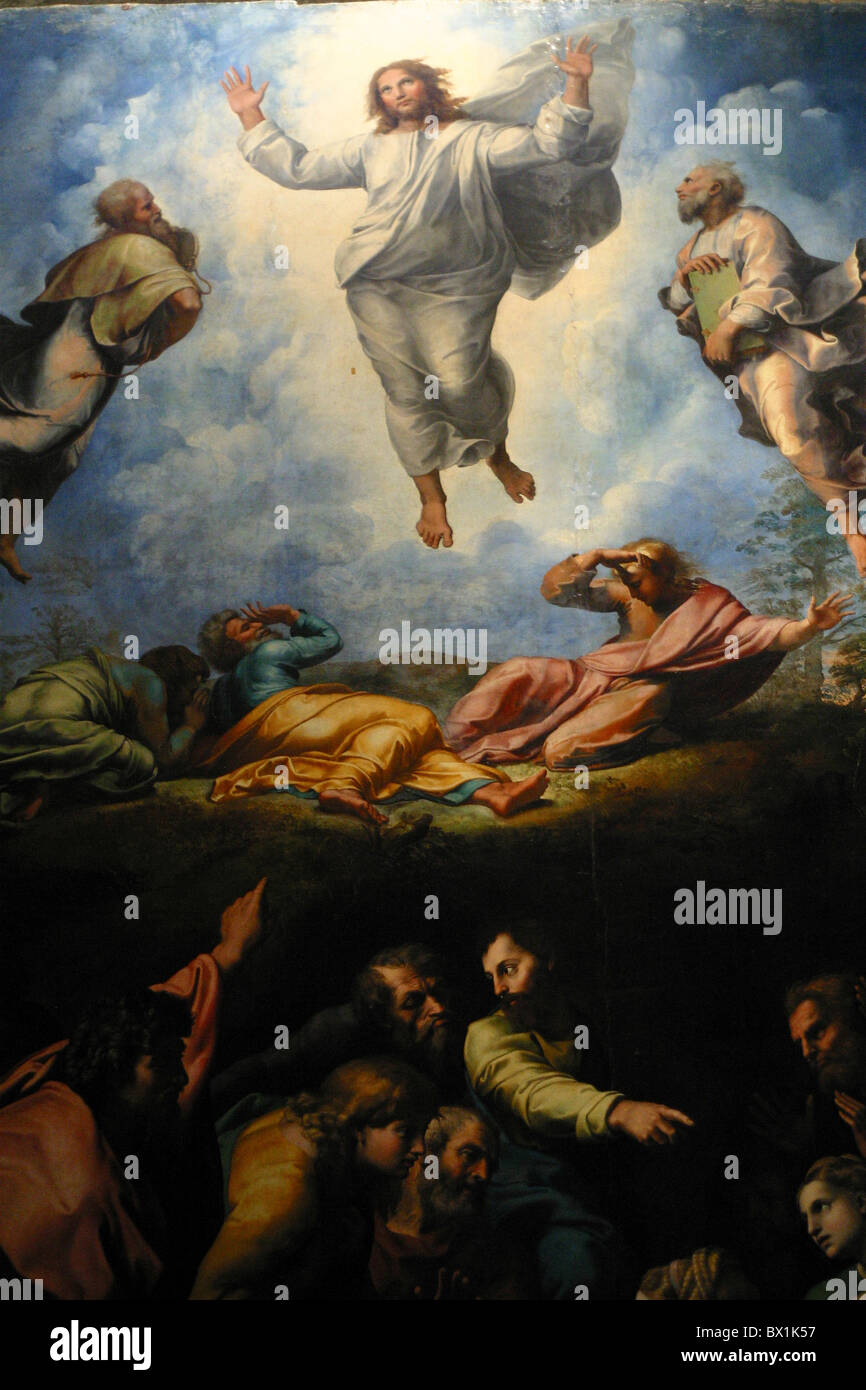 La pittura la trasfigurazione di Raffaello all'interno del Museo del Vaticano, Vaticano, Roma, Italia Foto Stock