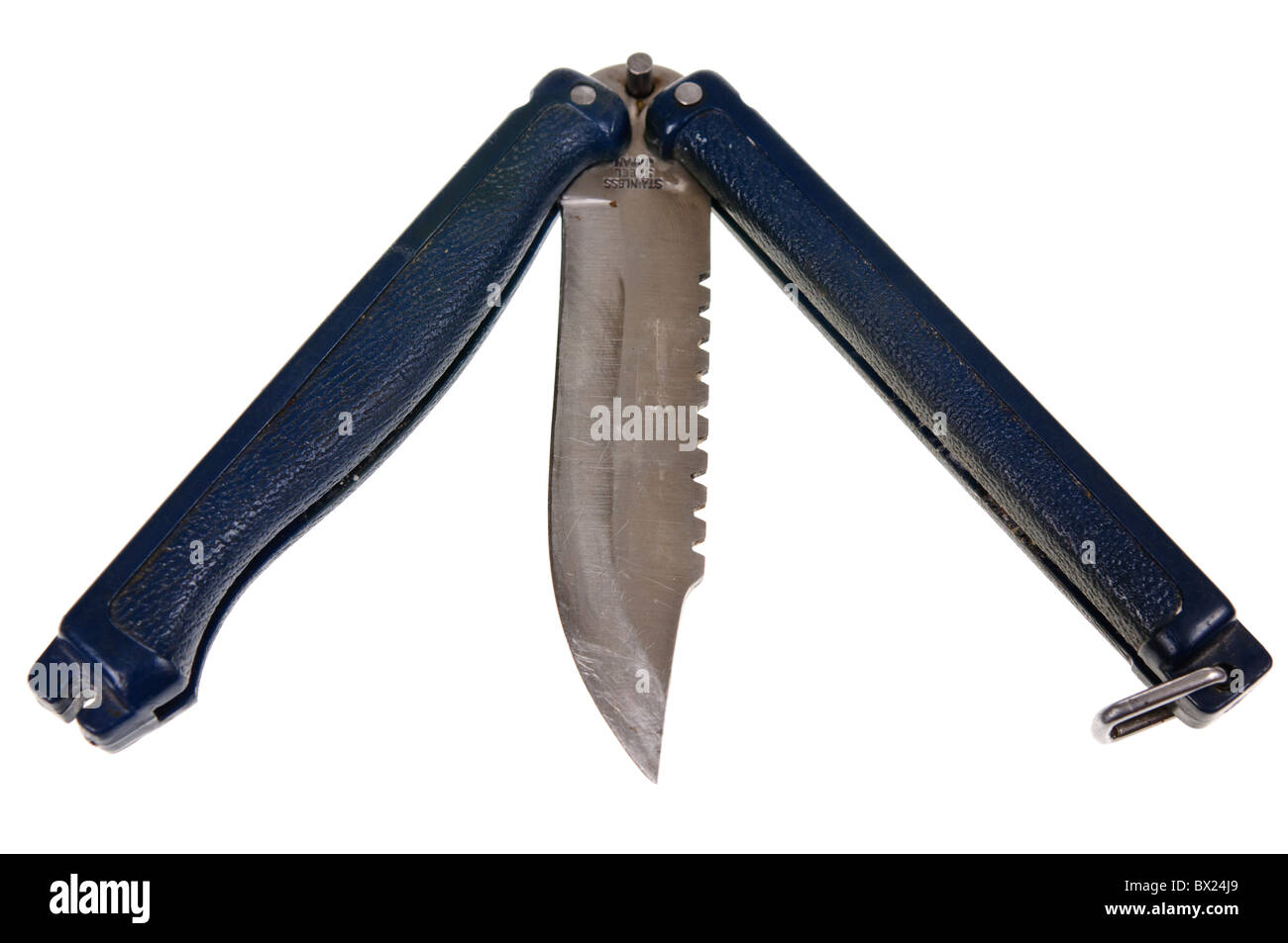 Balisong, altrimenti noto come un coltello butterfly, illegale in molti paesi tra cui il Regno Unito Foto Stock