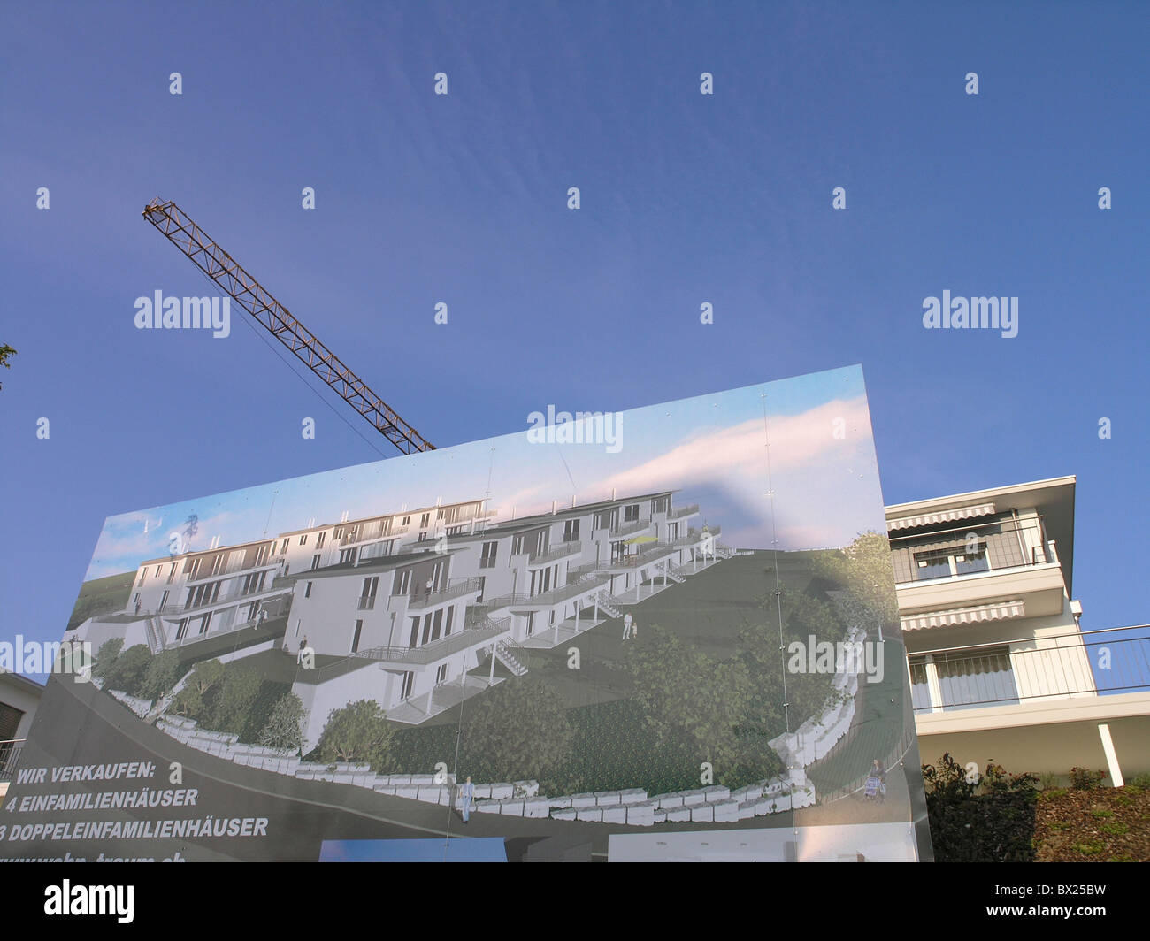 Pubblicità Pubblicità Pubblicità appartamento scheda s Edificio Edifici Colore Colore gru da cantiere Flat Foto Stock