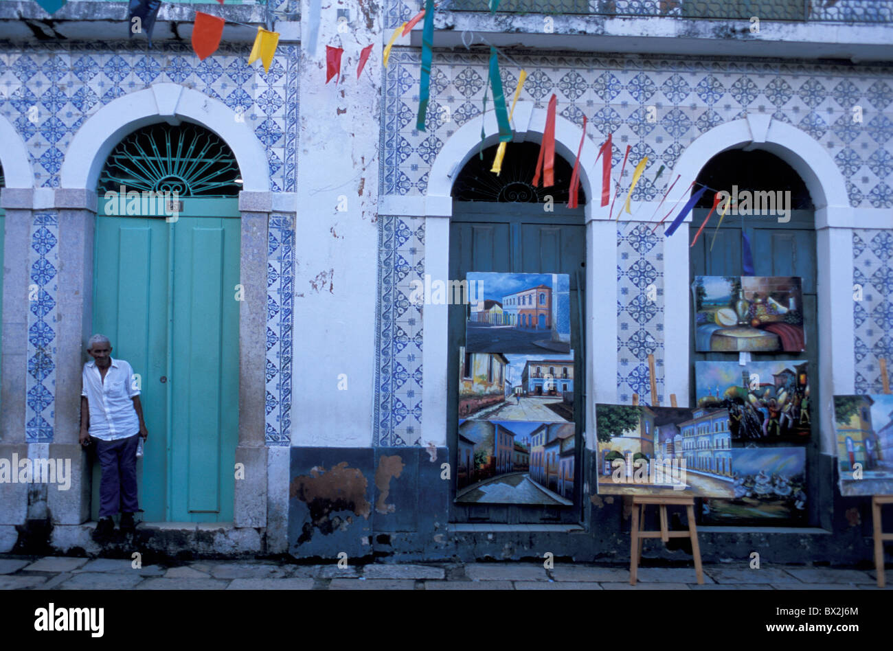 Artista pittore Praia Grande Città Vecchia Sao Luis Maranhao Brasile America del Sud dipinti uomo Foto Stock