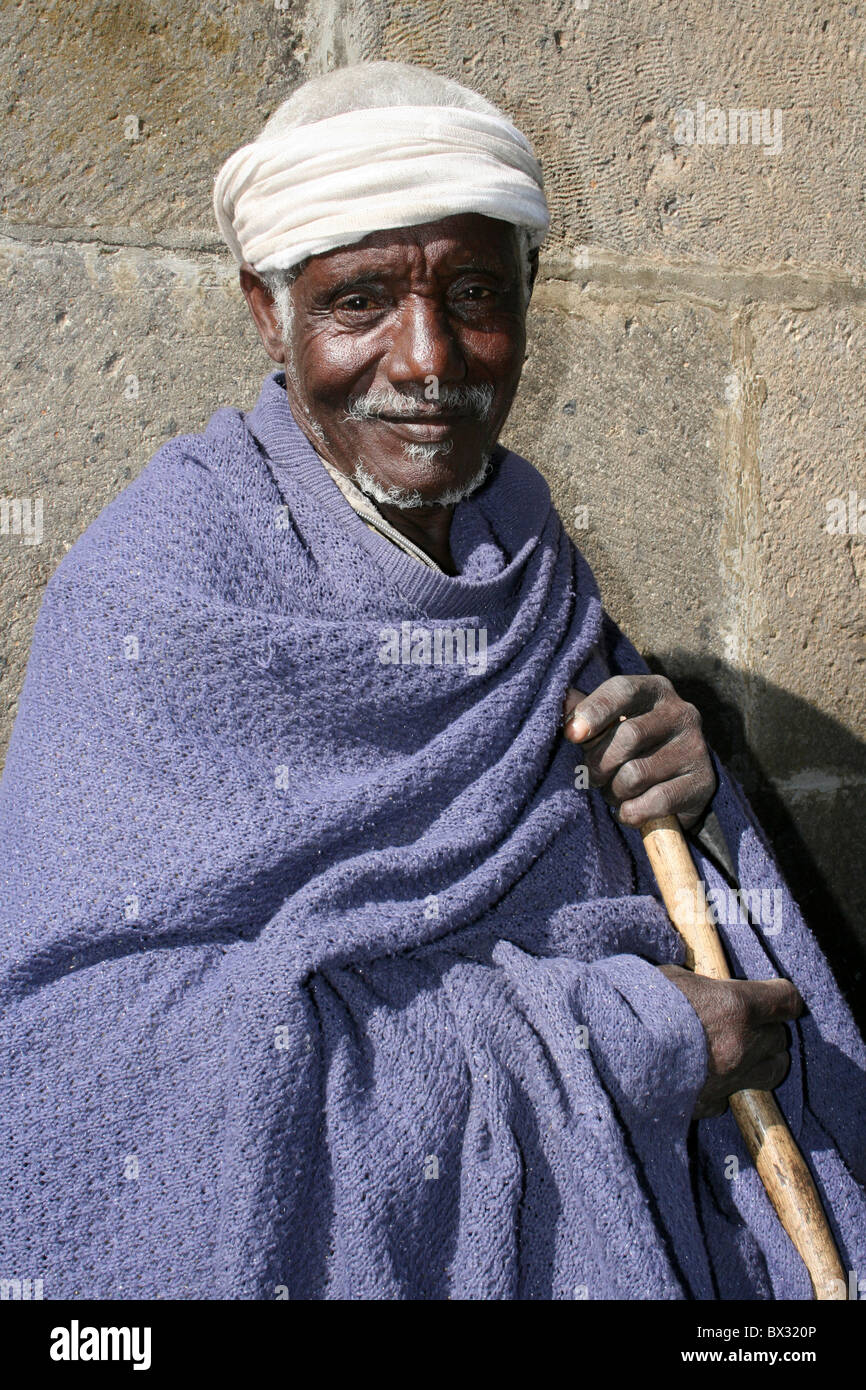 Il vecchio mendicante, Addis Abeba, Etiopia Foto Stock