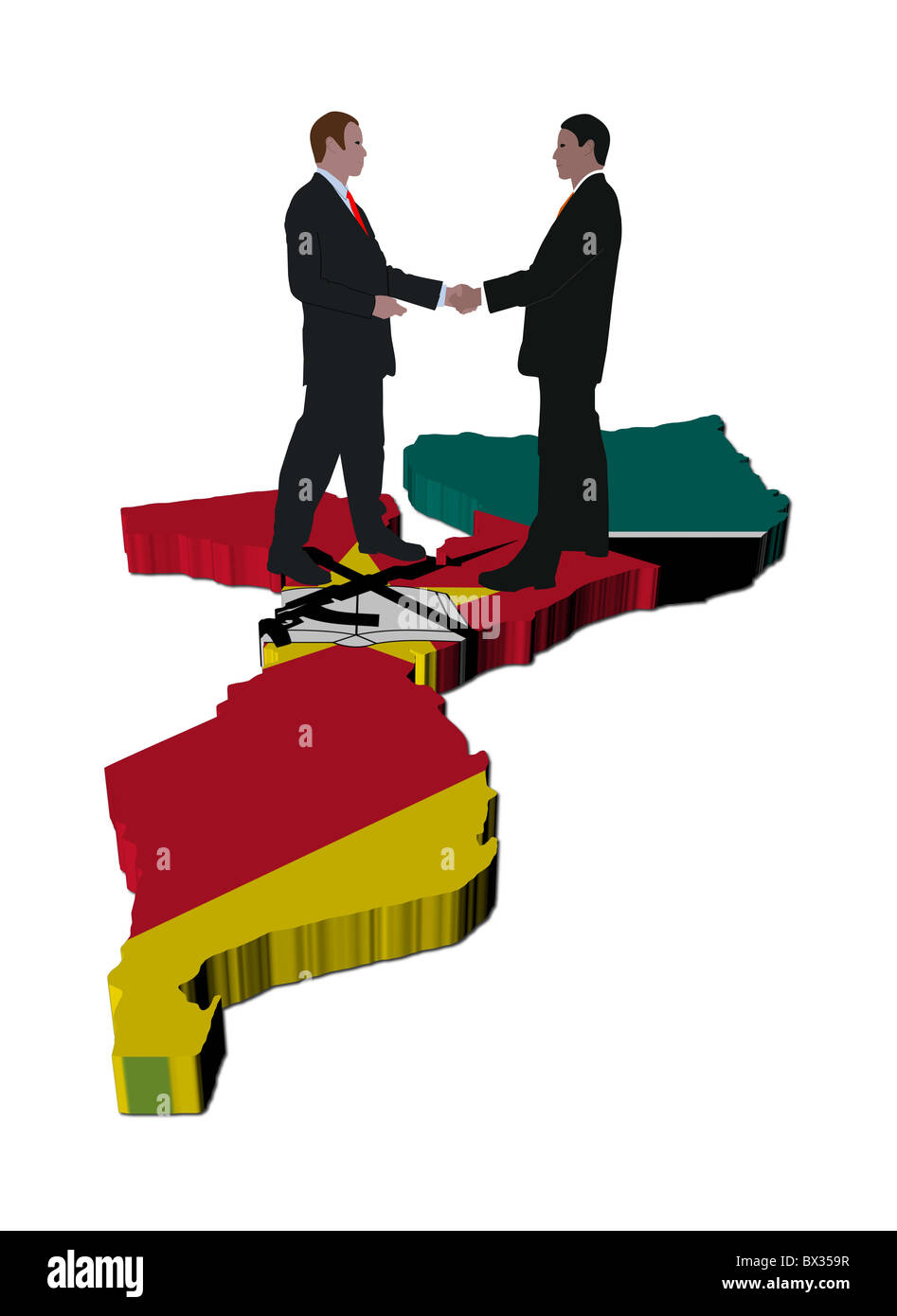La gente di affari stringono le mani sul Mozambico bandiera mappa immagine Foto Stock