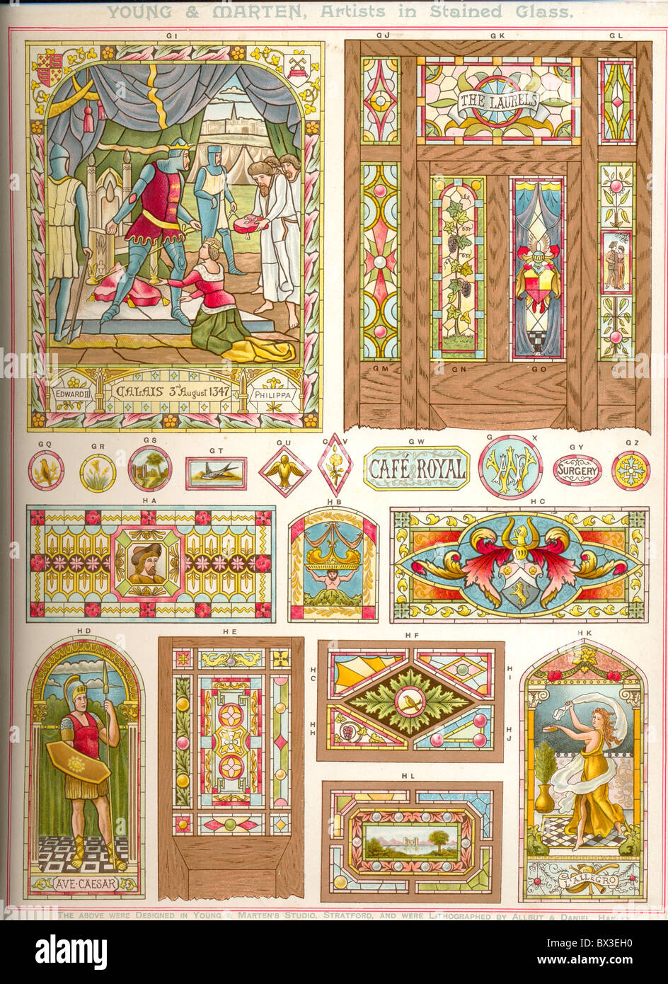 Il vetro macchiato progetti di giovani & Martora del catalogo Foto Stock