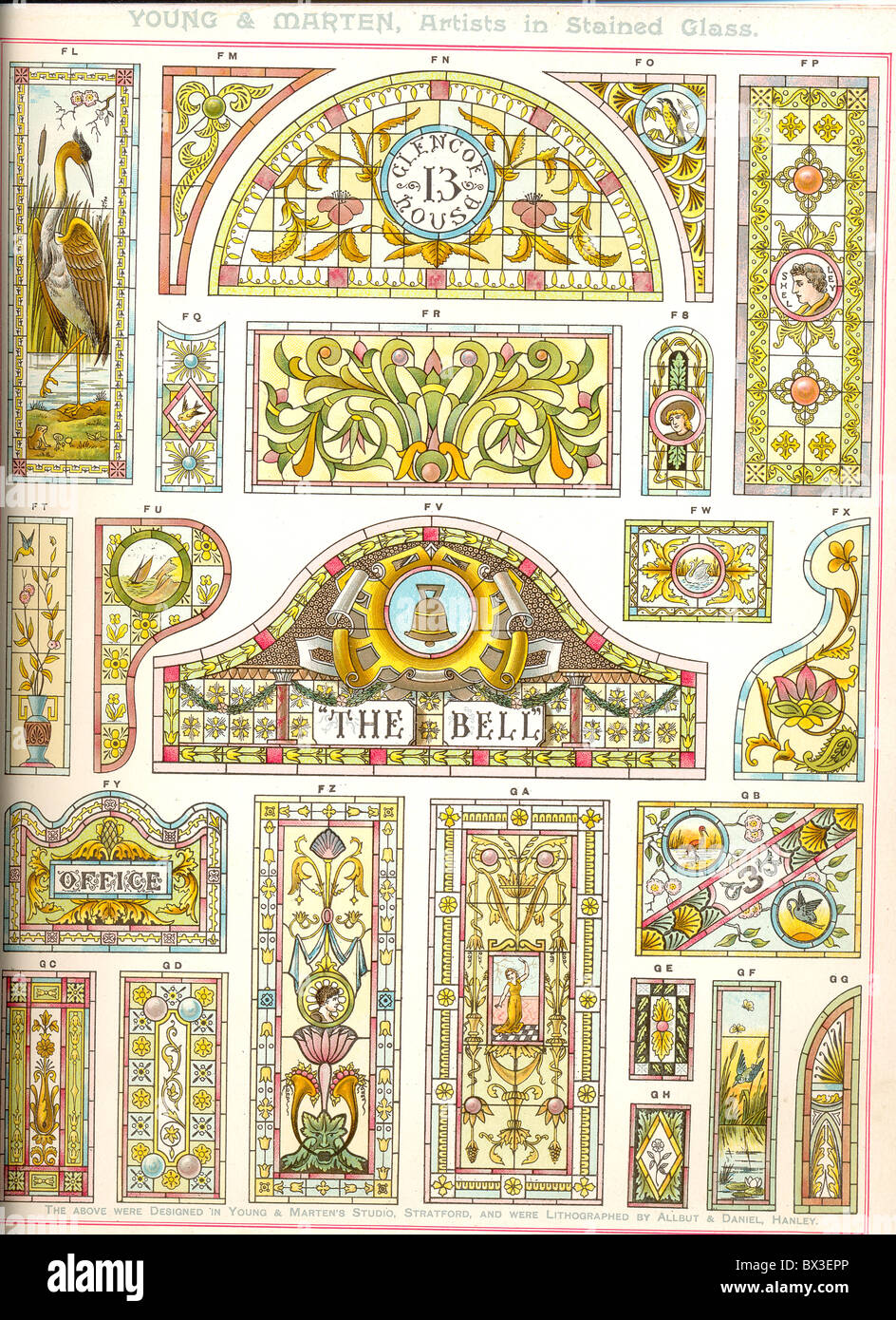 Il vetro macchiato progetti di giovani & Martora del catalogo Foto Stock