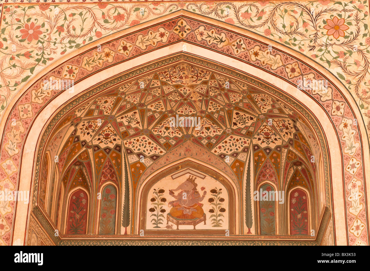 Pittura e scultura a Forte Amber, Jaipur, Rajasthan, India Foto Stock