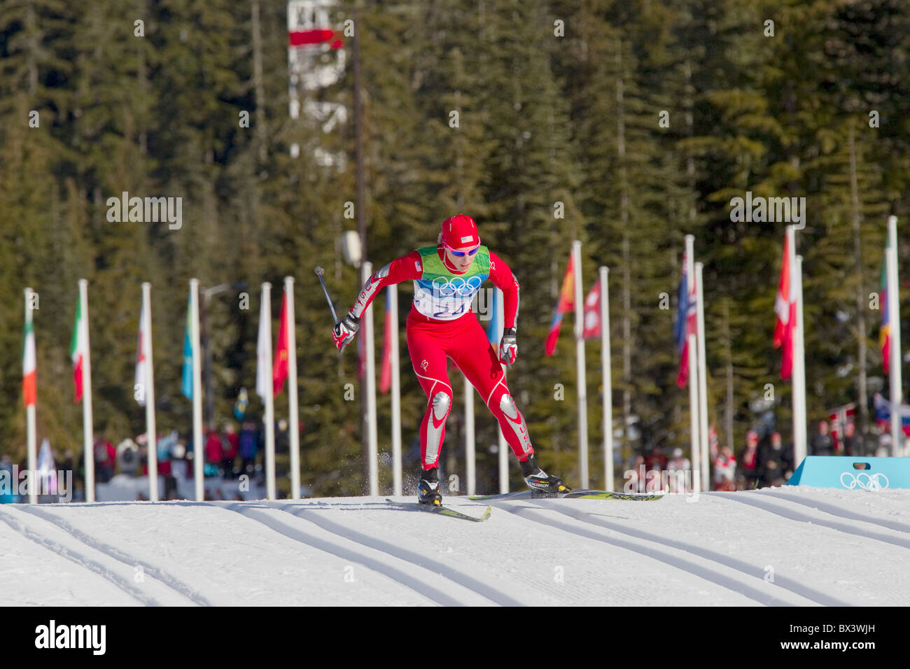 Kikkan Randall (USA) a competere in Womens Cross Country al 2010 Giochi Olimpici invernali di Vancouver, Canada Foto Stock