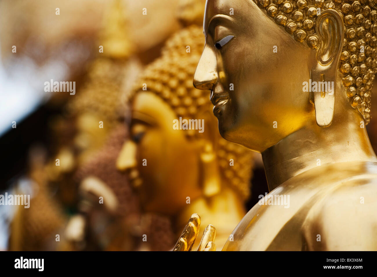 Buddha in una riga a Doi Sutep tempio; Chiang Mai, Thailandia Foto Stock