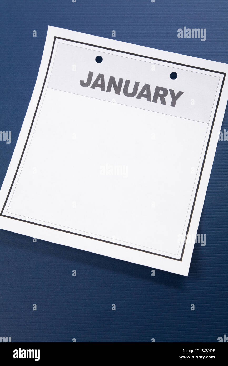 Calendario vuoto, Gennaio, con sfondo blu Foto Stock