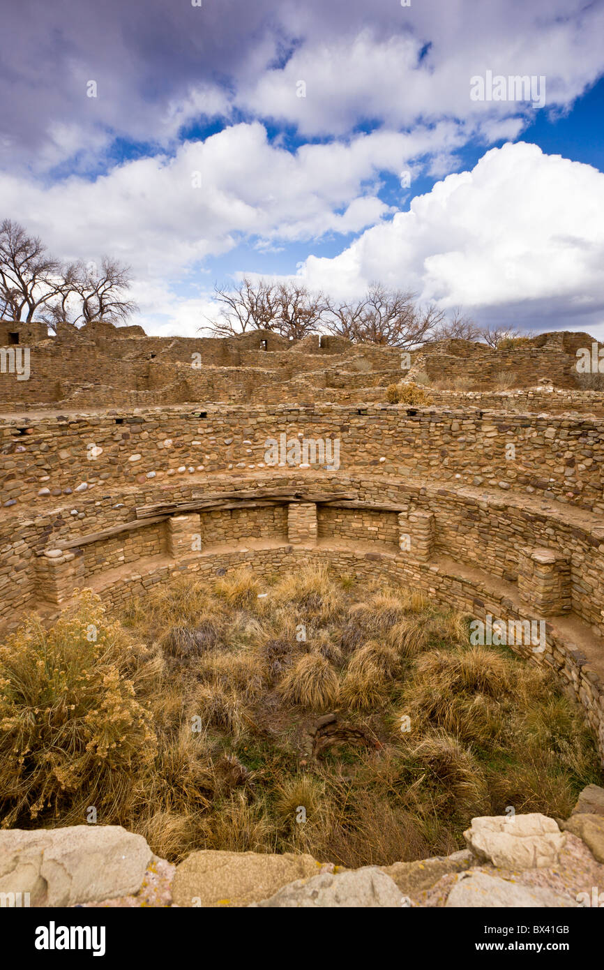 Nativi Americani Kiva cerimoniale, pozzo circolare camera usata per cerimonie, all'Aztec Ruins National Monument in New Mexico, negli Stati Uniti. Foto Stock