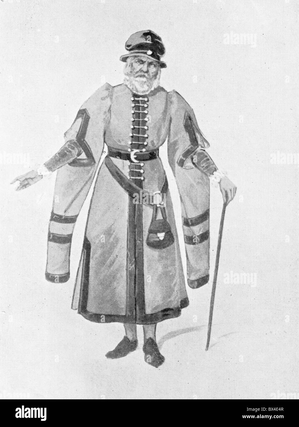 I costumi indossati in Inghilterra durante lo Shakespeare's tempo; un uomo Elderley; Bianco e Nero illustrazione; Foto Stock