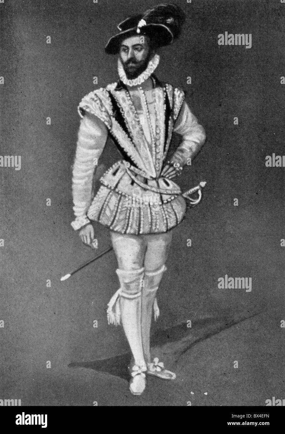 I costumi indossati in Inghilterra durante lo Shakespeare's tempo; Sir Walter Raleigh; Bianco e Nero illustrazione; Foto Stock