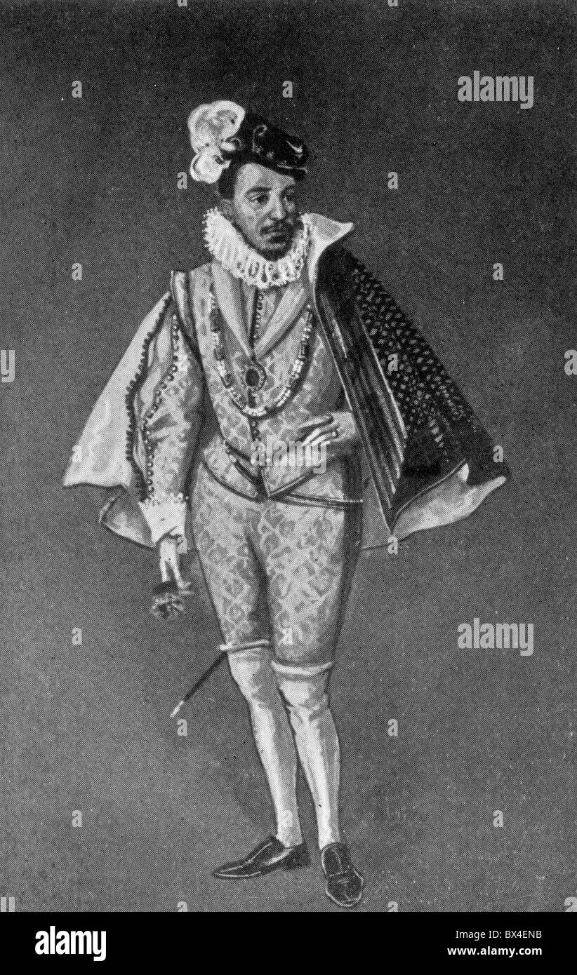 I costumi indossati in Inghilterra durante lo Shakespeare's tempo; il Duca d'Alençon; Bianco e Nero illustrazione; Foto Stock