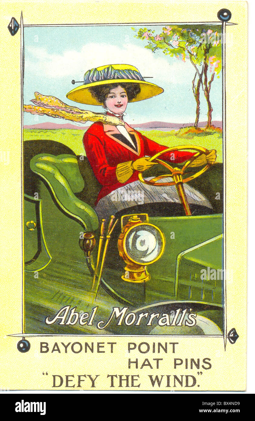 Pubblicità cartolina per Abel Morrall's hat pin Foto Stock