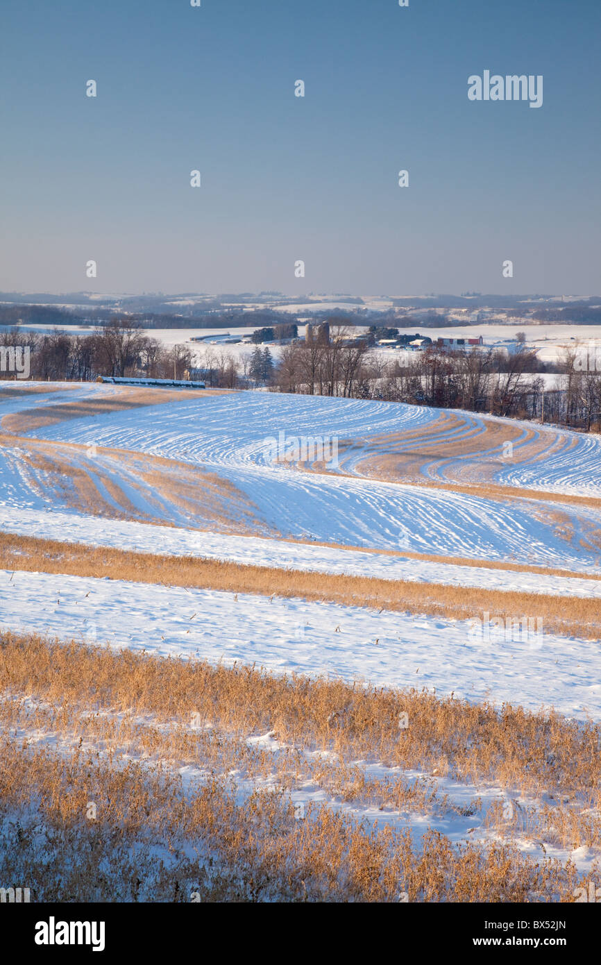 Terreni agricoli di rotolamento lungo la zona Driftless Scenic Byway, Allamakee County, Iowa Foto Stock
