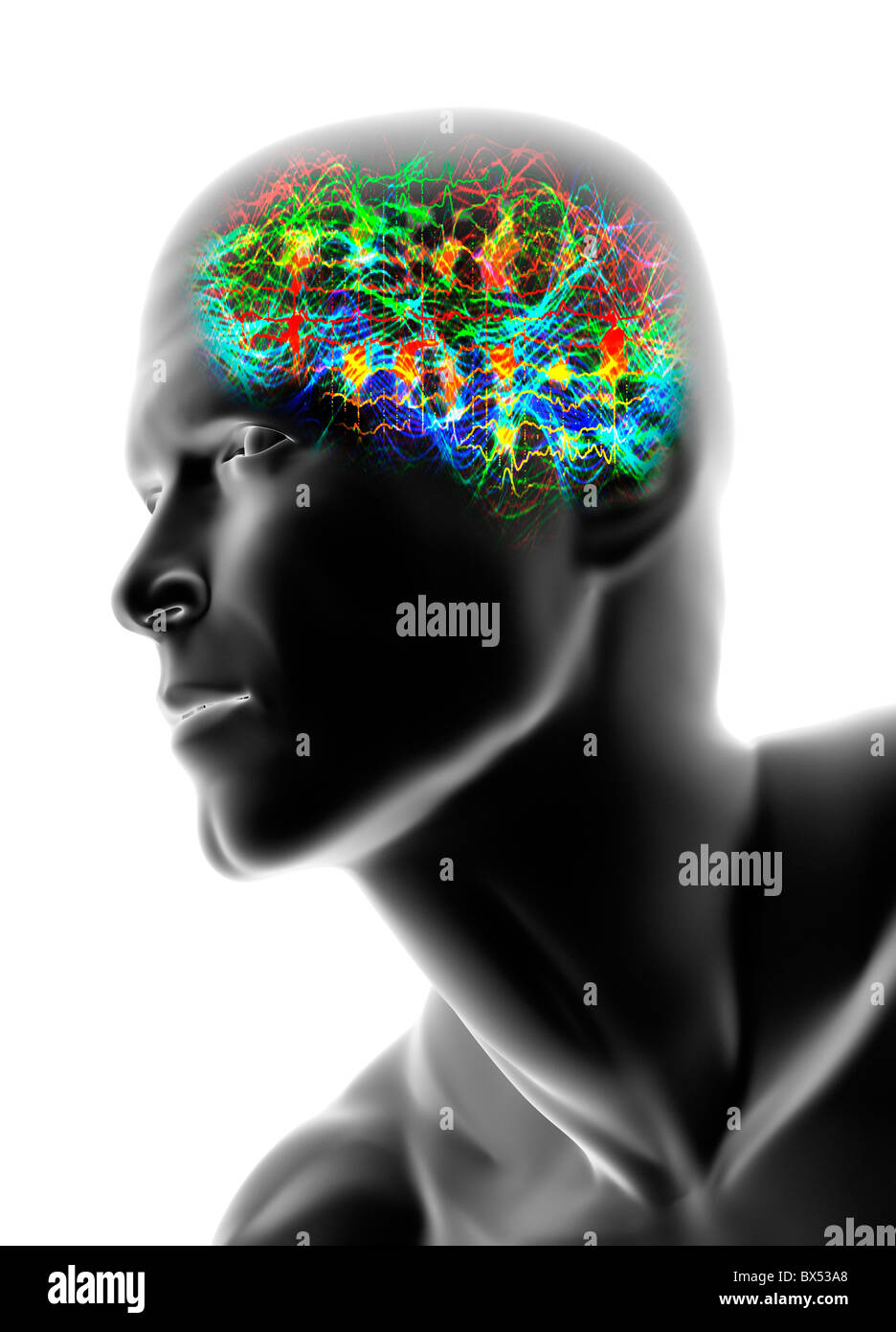 Testa umana con brainwaves Foto Stock