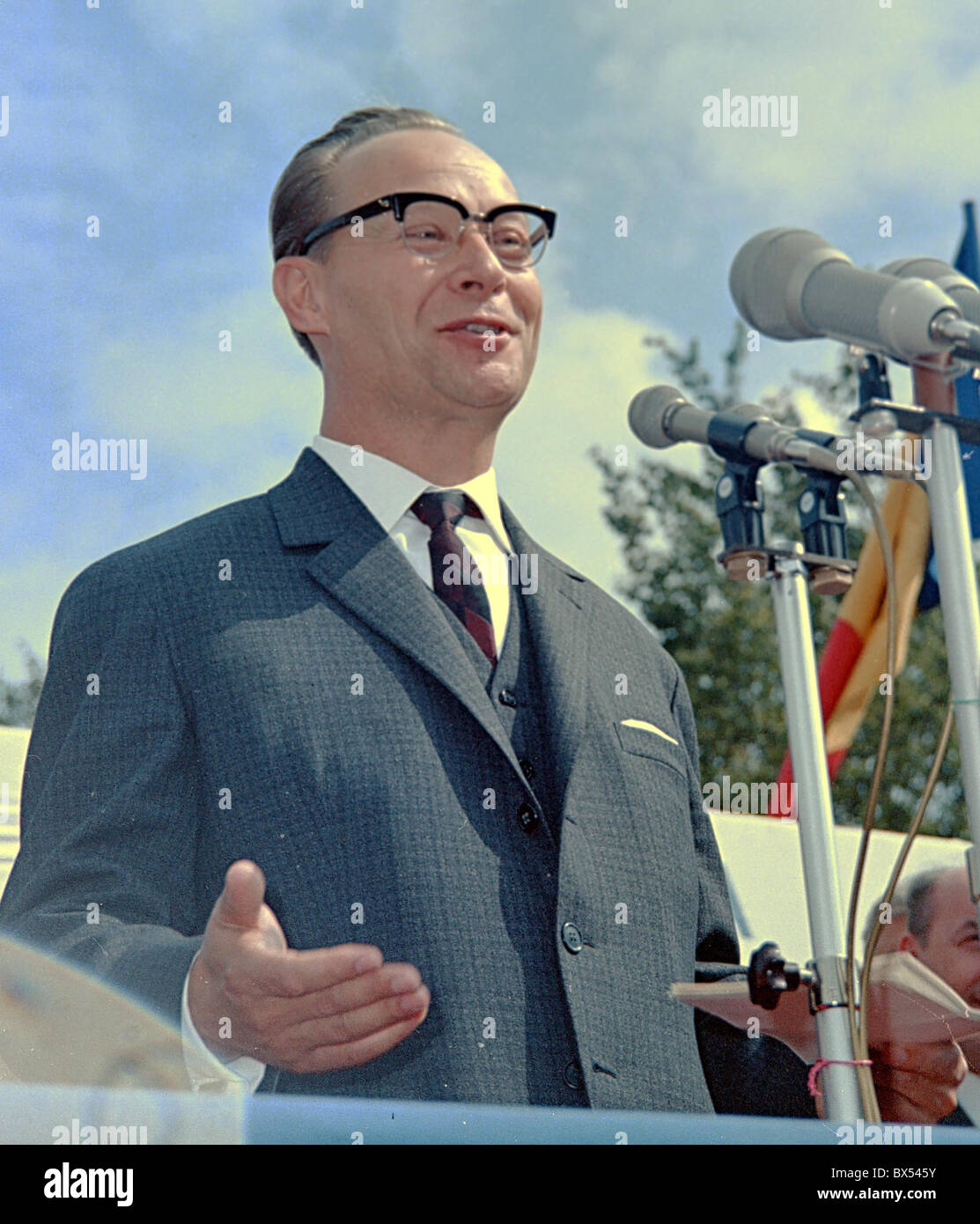 Il partito comunista leader Alexander Dubcek risolve i lavoratori della fabbrica Avia a Praga, Aug.17, 1968. CTK foto/Jovan Dezort Foto Stock