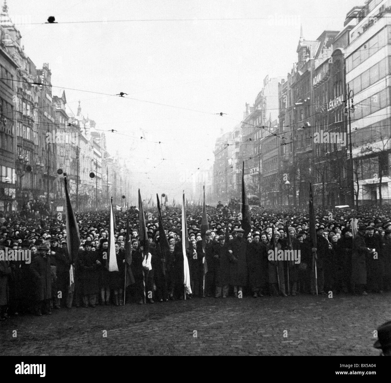 Praga, Piazza Venceslao, febbraio 1948, folla, manifestazione Foto Stock