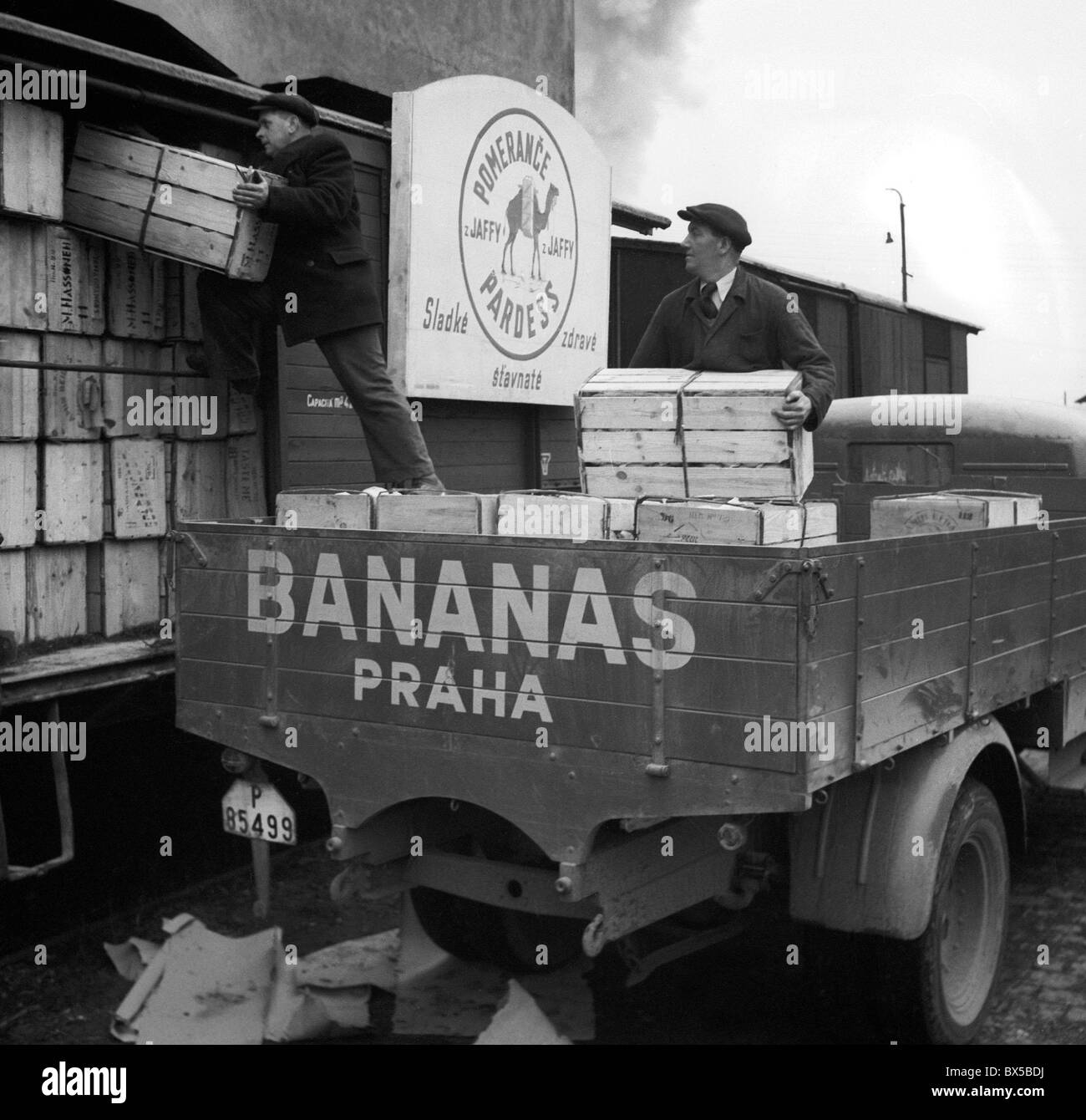Praga, primo arrivo di arance fresche dopo la seconda guerra mondiale. CTK Vintage foto Foto Stock