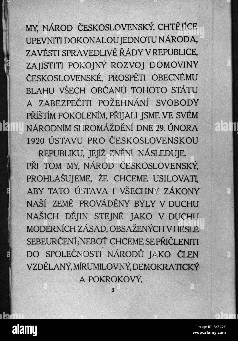 Costituzione della Cecoslovacchia è accettata dall Assemblea nazionale il 2 febbraio 1920. Foto Stock