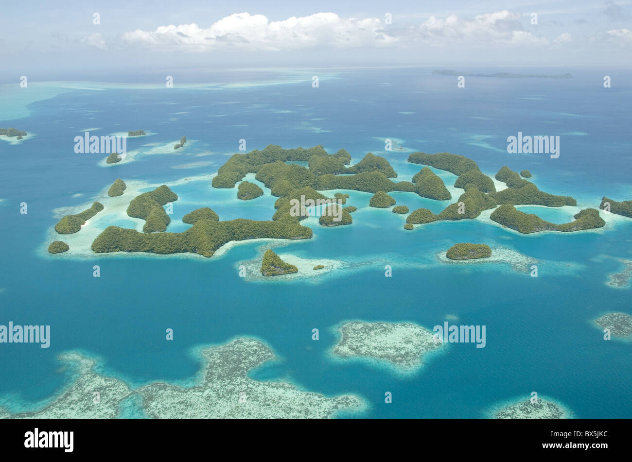 Settanta isole, foresta coperta di roccia calcarea, riserva naturale protetta, in modo che può essere visto solo da aria, Palau, Stati Federati di Micronesia Foto Stock