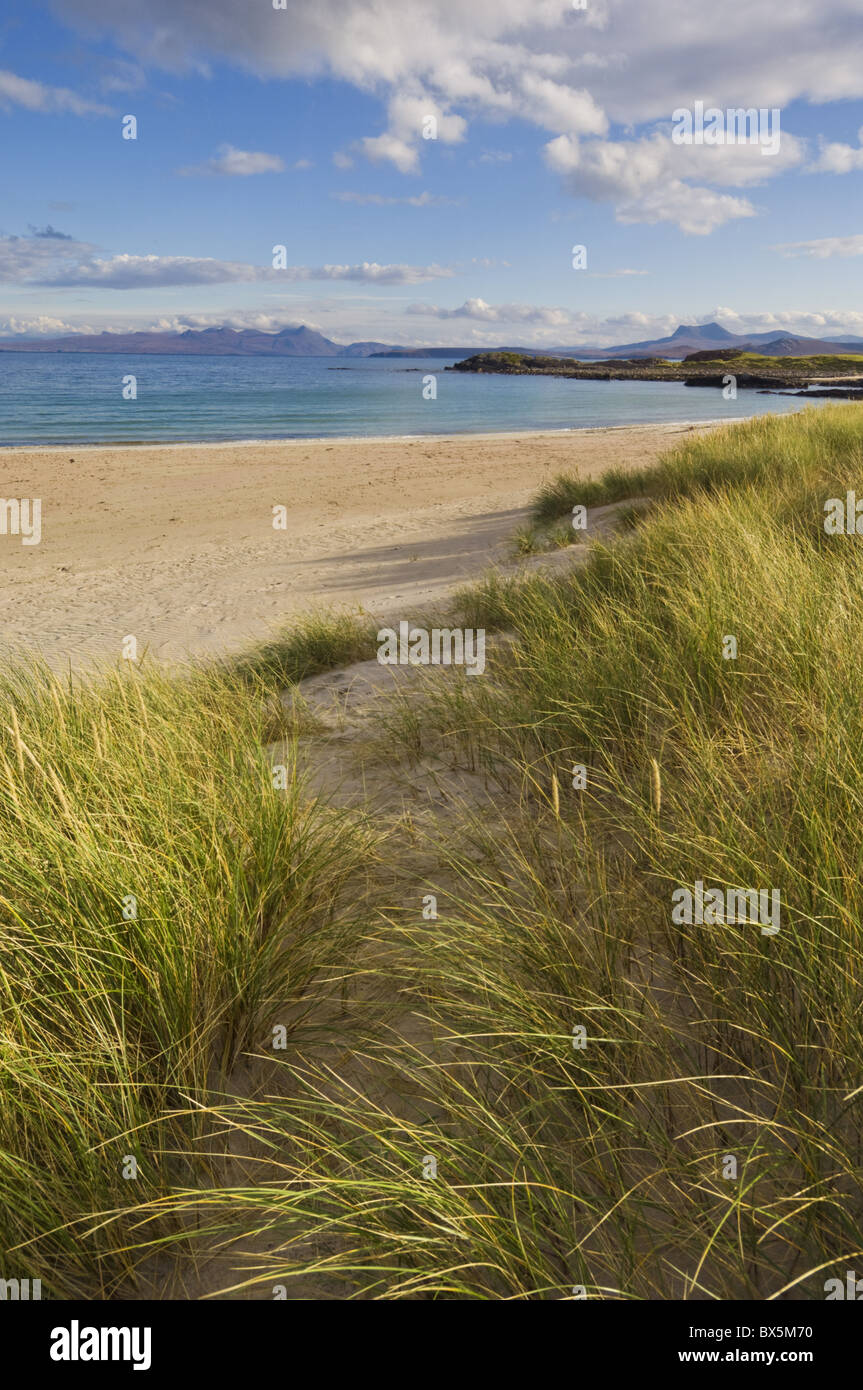 Le dune di sabbia e dune erbe del Mellon Udrigle beach, Wester Ross, a nord-ovest della Scozia, Regno Unito, Europa Foto Stock