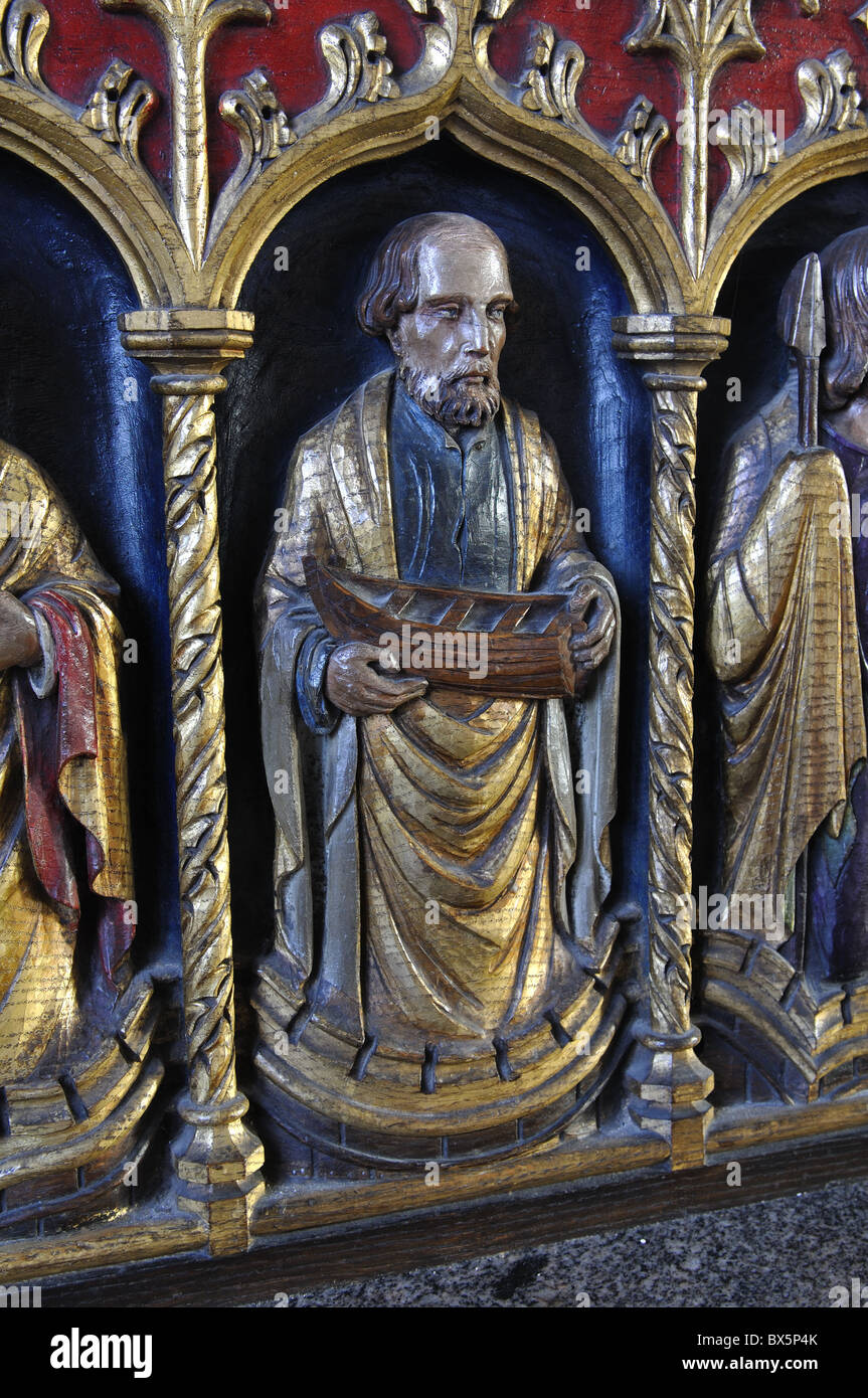 Il St Jude carving in cappella Marler, Chiesa della Santa Trinità, Coventry, Regno Unito Foto Stock