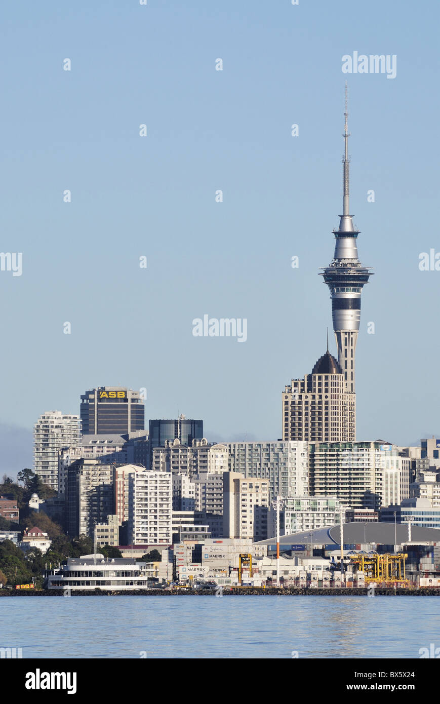 Okahu Bay e lo skyline di Auckland, Isola del nord, Nuova Zelanda, Pacific Foto Stock