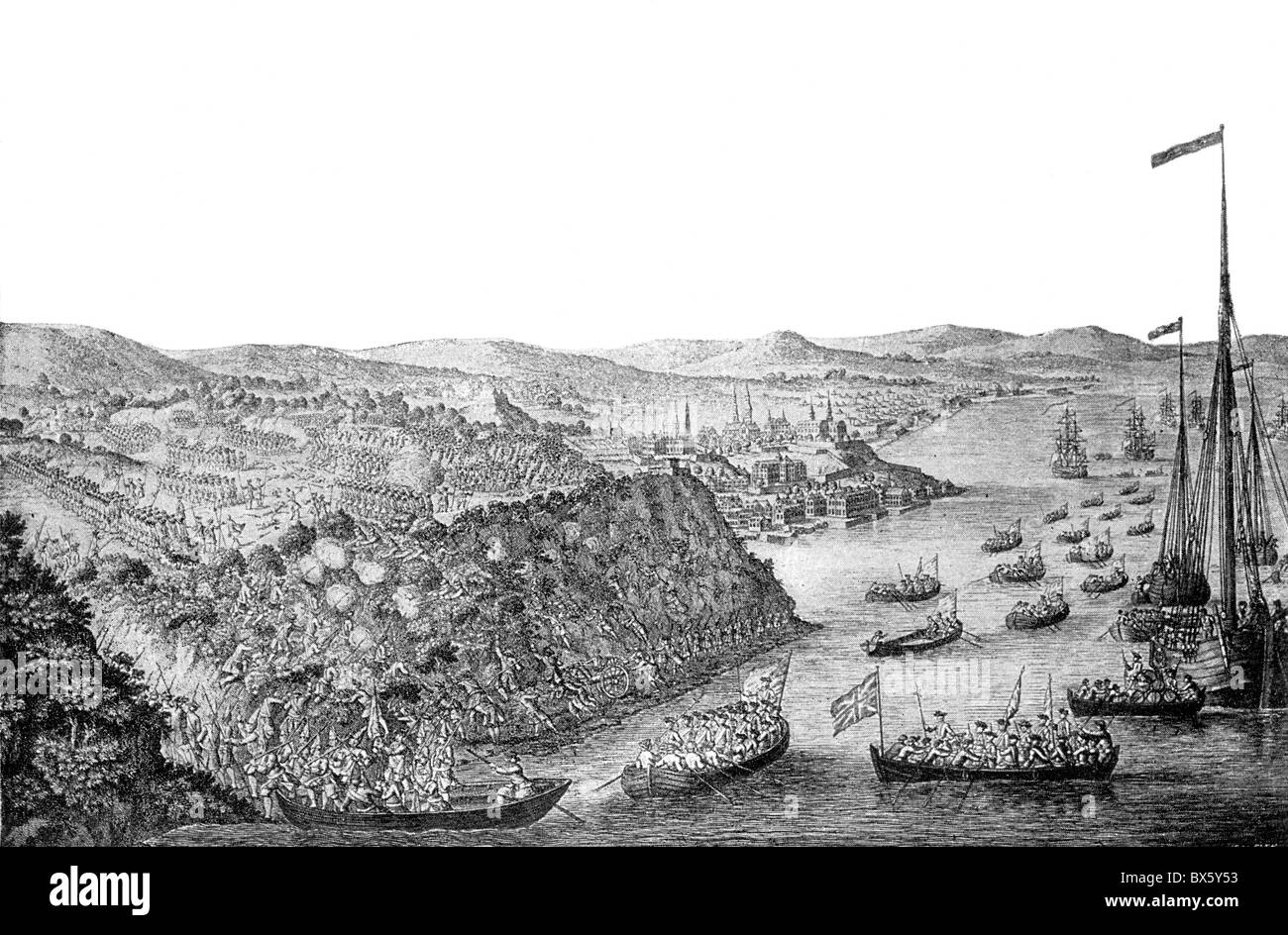 La cattura del Québec e la battaglia delle Pianure di Abramo, 1759; Bianco e Nero illustrazione; Foto Stock