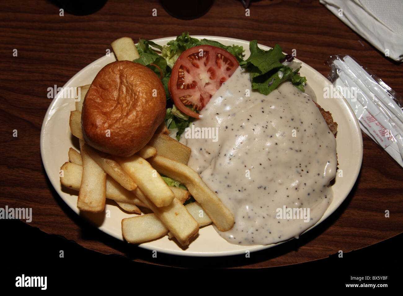 Chicken Fried Steak, texano specialty, il Broken Spoke di Austin, Texas, Stati Uniti d'America Foto Stock
