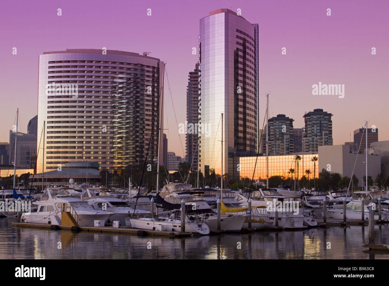 Marriott Hotel e Embarcadero Marina, San Diego, California, Stati Uniti d'America, America del Nord Foto Stock