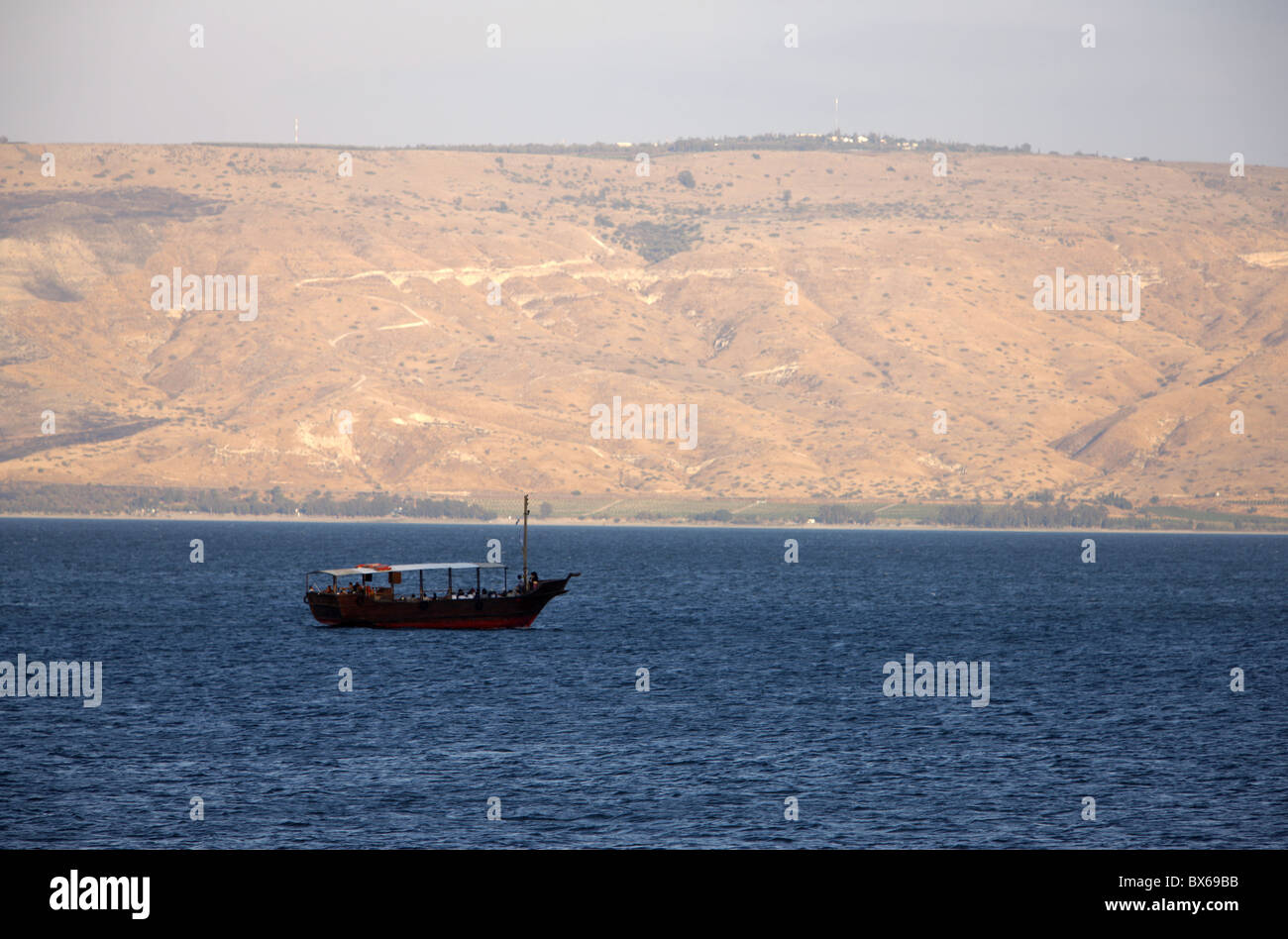 Barca sul mare di Galilea, Israele, Medio Oriente Foto Stock