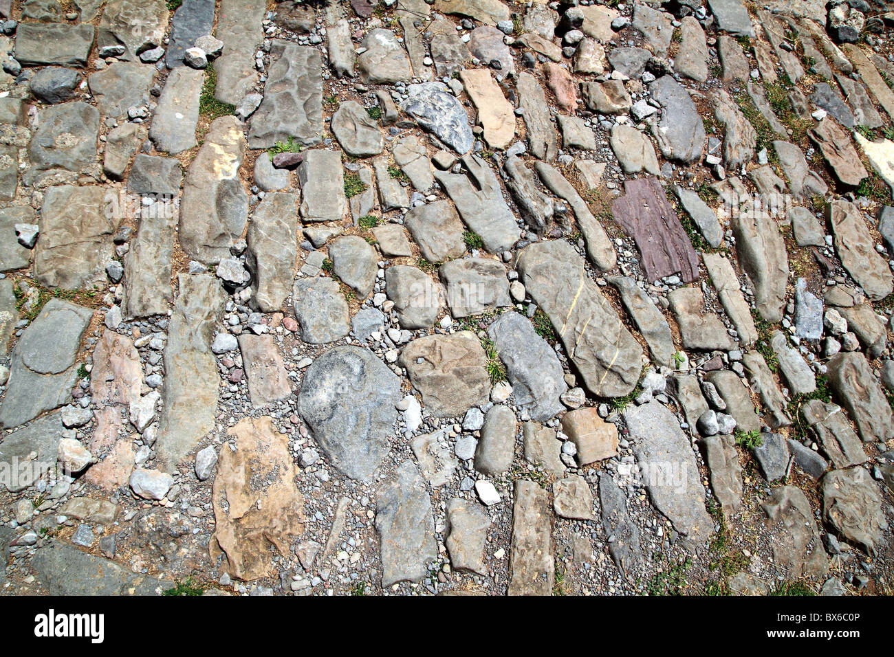 Antica pavimentazione romana in via dei pellegrini di Saint James Pirenei Huesca Spagna Foto Stock