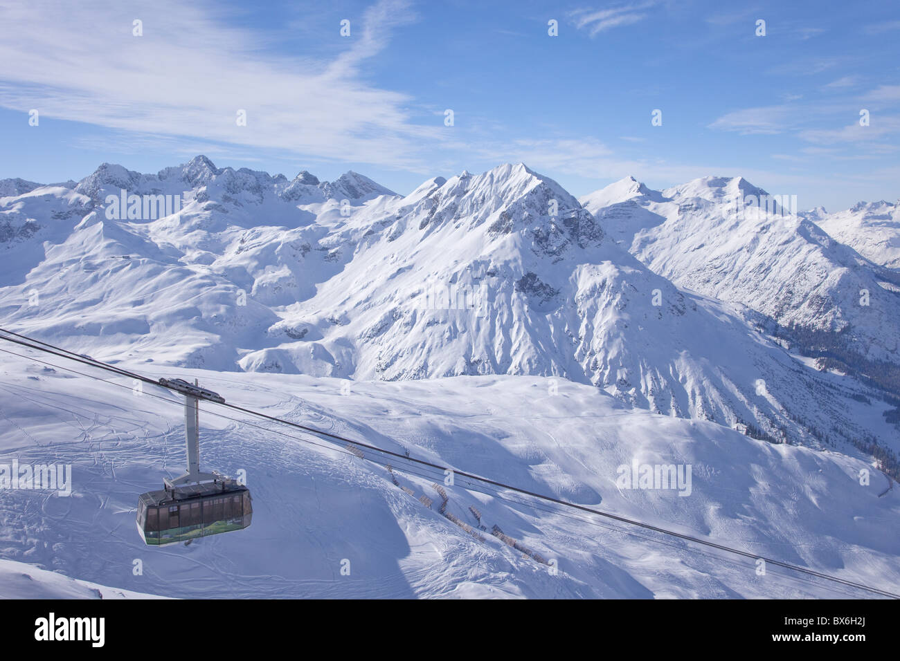 Cavo Rufikopf auto, Stubenbach Lech, vicino a St. Anton am Arlberg, in inverno la neve, Alpi austriache, Austria, Europa Foto Stock