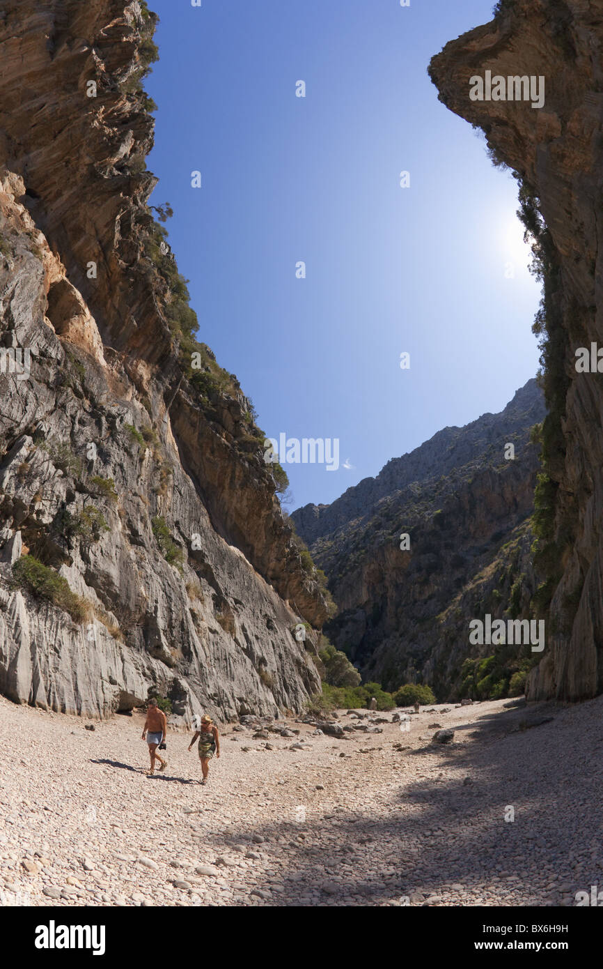Torrent de Pareis Gorge, Sa Calobra, Nord di Maiorca, isole Baleari, Spagna, Europa Foto Stock