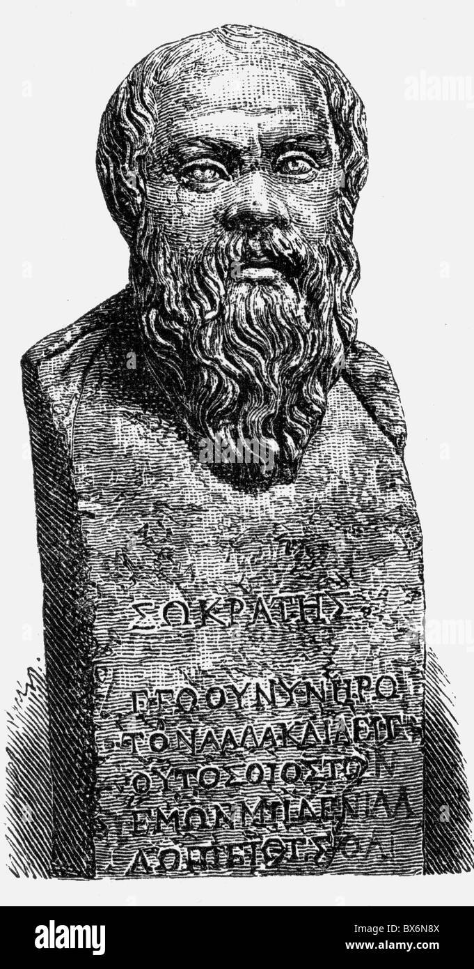 Socrate, 470 - 399 a.C., filosofo greco, ritratto, herm Farnese, Museo Nazionale di Napoli, incisione del legno, 19th secolo, , Foto Stock
