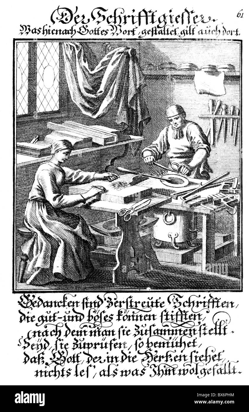 Persone, professioni tipo fondatore, incisione su rame da 'Staendebuch' di Christoph Weigel, 1698, con versi da Abramo a Santa Clara, , artista del diritto d'autore non deve essere cancellata Foto Stock