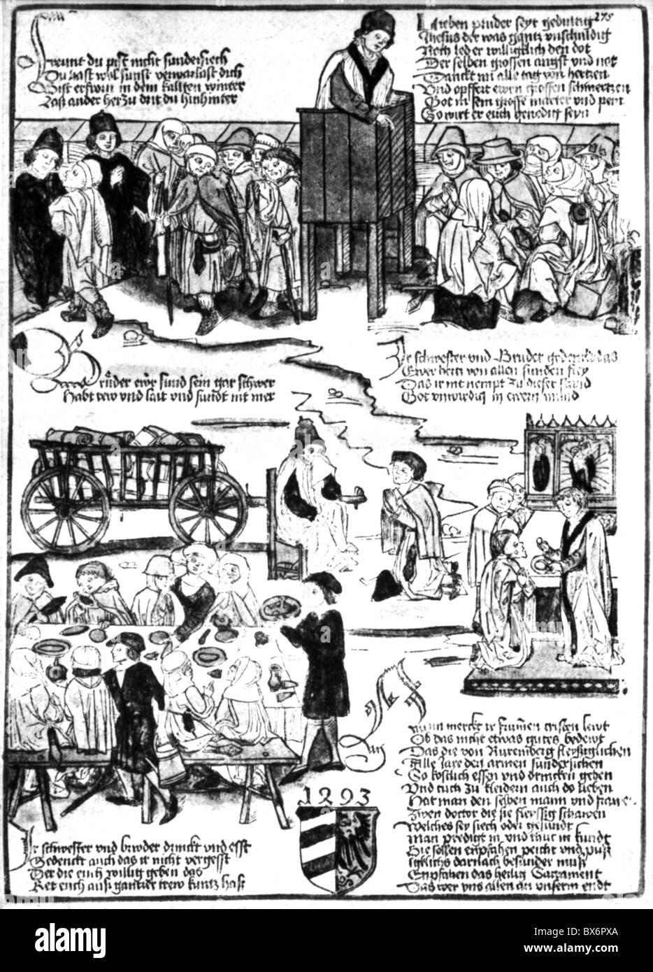 Medicina, malattia, lebbra, attestato ed esame, incontro dei lebbrosi, illuminazione, Norimberga, 1293, , diritti aggiuntivi-clearences-non disponibili Foto Stock