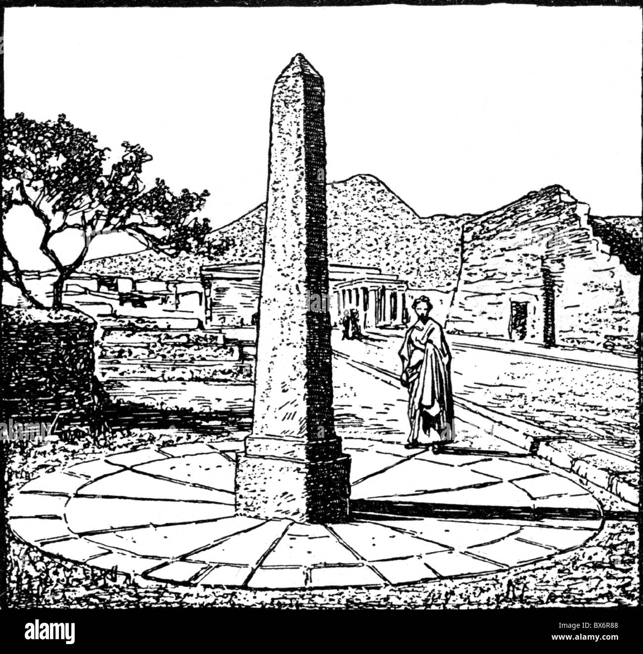 Orologi, orologio solare, secondo il principio di una colonna d'ombra in epoca romana, incisione in legno, 19 ° secolo, storico, storico, colonna, colonne, obelisco, obelischi, orologio, orologi, mondo antico, tempi antichi, Impero Romano, cronometria, cronometrie, cronometro, mondo antico, persone, diritti aggiuntivi-clearences-non disponibile Foto Stock