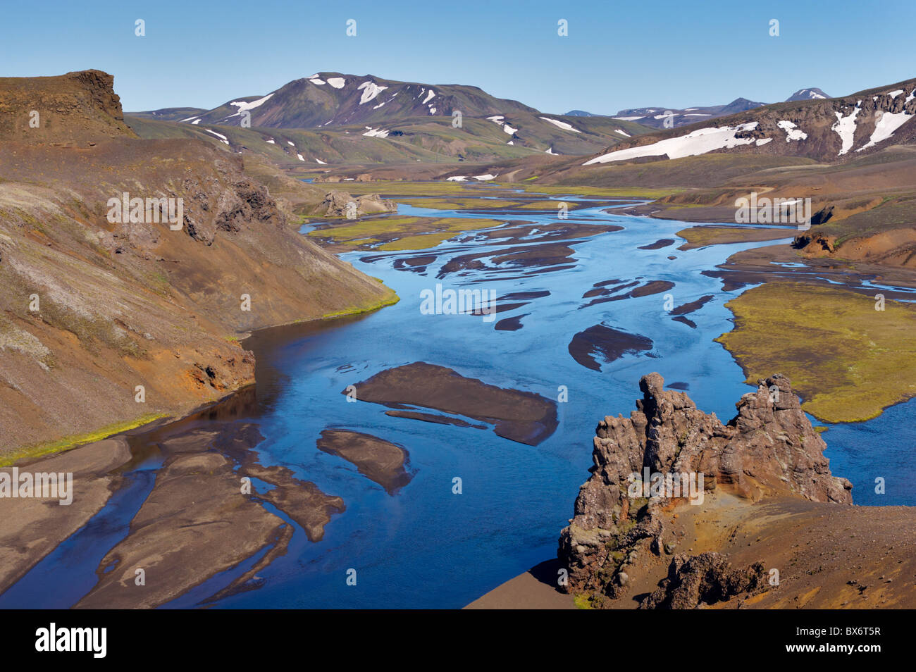 Il paesaggio della parte interna del F-208 percorso tra Holaskjol e Landmannalaugar, Islanda Foto Stock