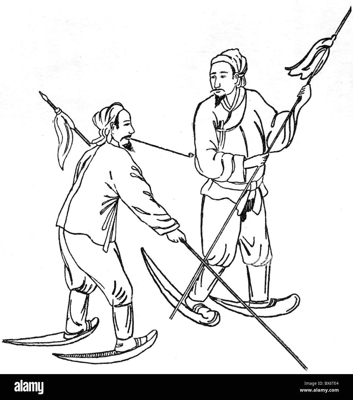 Sport, sport invernali, racchette da neve, coreano con racchette da neve, illustrazione da: Heinrich Schurtz 'Preistoria della cultura', Lipsia, Germania, 1900, diritti-aggiuntivi-clearences-non disponibile Foto Stock