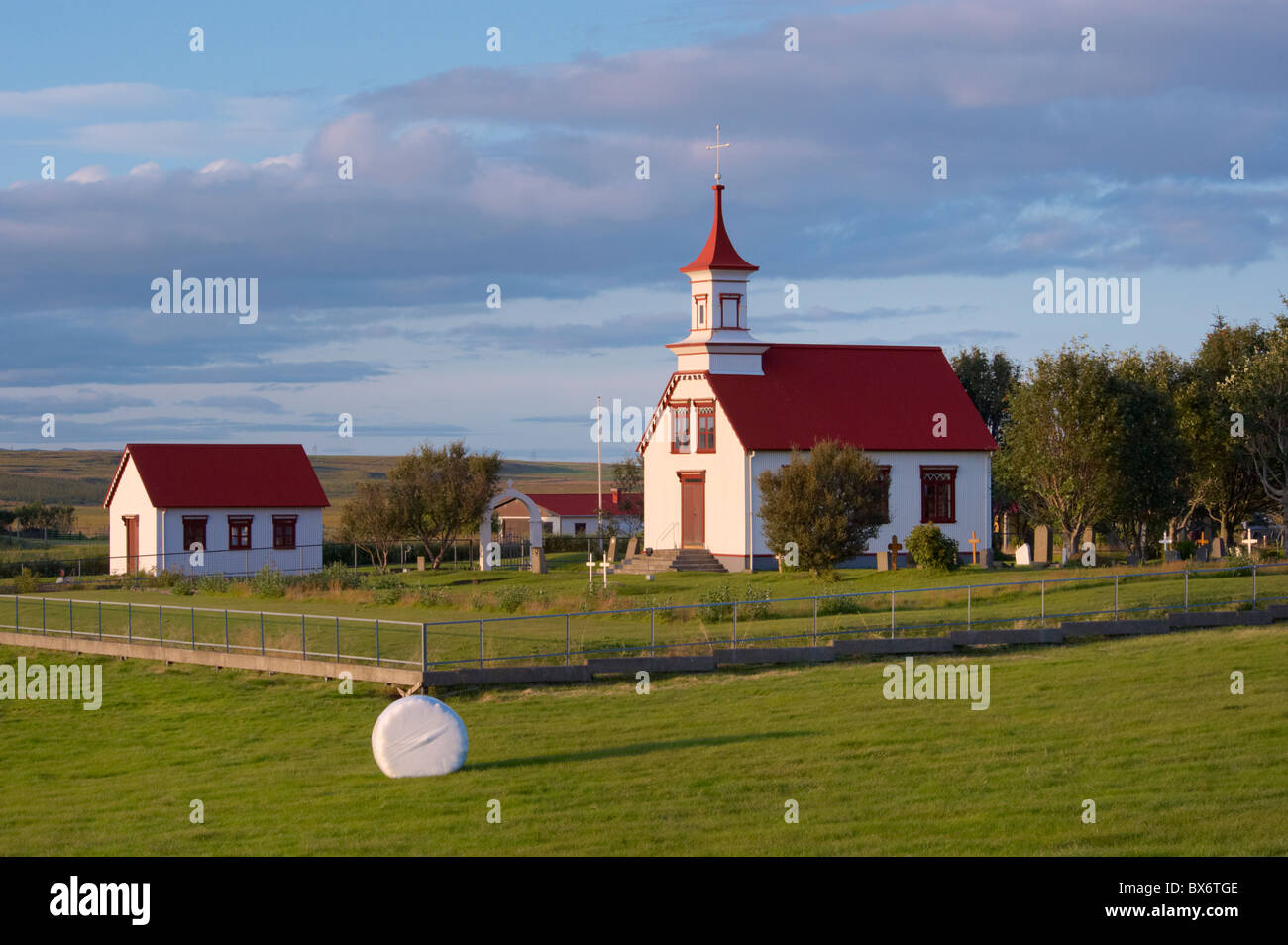 Insediamento rurale nel sud-ovest dell'Islanda vicino a Hella, (Sudurland), Islanda, regioni polari Foto Stock
